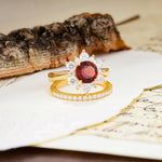 Natural Inspiration Flower Shape 4-Prong Round Cut Garnet Wedding Bride Ring Set - Additional view