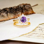 Natural Inspiration Flower Shape 4-Prong Round Cut Amethyst Wedding Bride Ring Set - Additional view