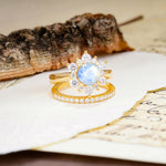 Natural Inspiration Flower Shape 4-Prong Round Cut Moonstone Wedding Bride Ring Set - Additional view