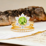 Natural Inspiration Flower Shape 4-Prong Round Cut Peridot Wedding Bride Ring Set - Additional view