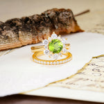 Natural Inspiration Flower Shape 4-Prong Round Cut Peridot Wedding Bride Ring Set - Additional view