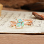 Natural Inspiration Clover Shape 2 Prong Marquise Cut Fire Opal Engagement Ring - Additional view