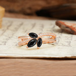 Natural Inspiration Clover Shape 2 Prong Marquise Cut Black Onyx Engagement Ring - Additional view
