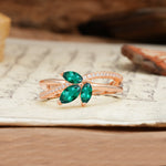 Natural Inspiration Clover Shape 2 Prong Marquise Cut Emerald Engagement Ring - Additional view