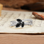 Natural Inspiration Clover Shape 2 Prong Marquise Cut Black Onyx Engagement Ring - Additional view