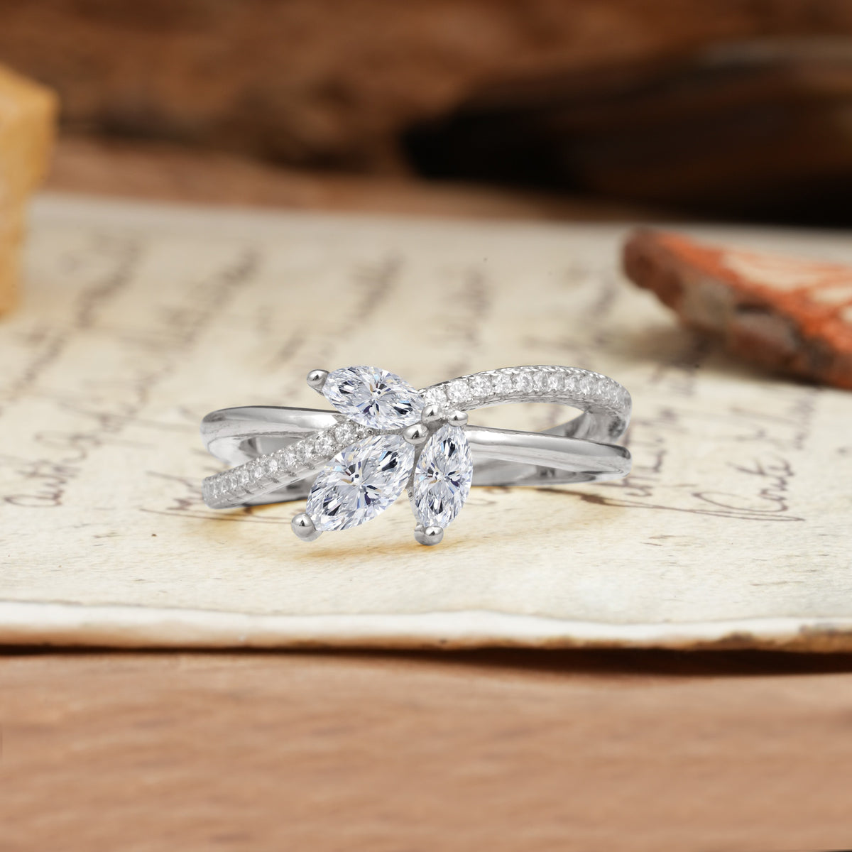 Natural Inspiration Clover Shape 2 Prong Marquise Cut Lab Diamond Engagement Ring - Additional view
