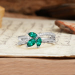 Natural Inspiration Clover Shape 2 Prong Marquise Cut Emerald Engagement Ring - Additional view
