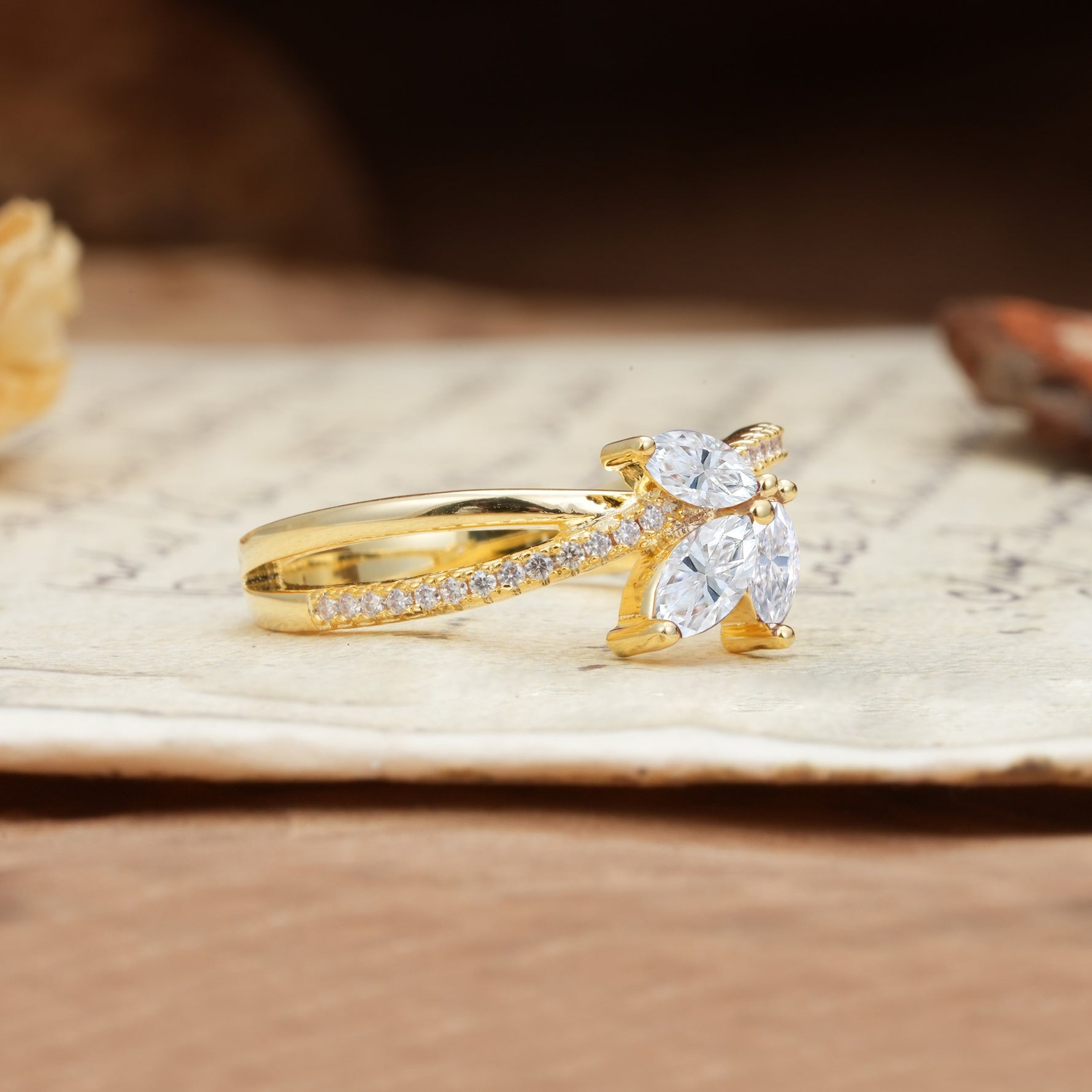 Natural Inspiration Clover Shape 2 Prong Marquise Cut Moissanite Engagement Ring - Additional view