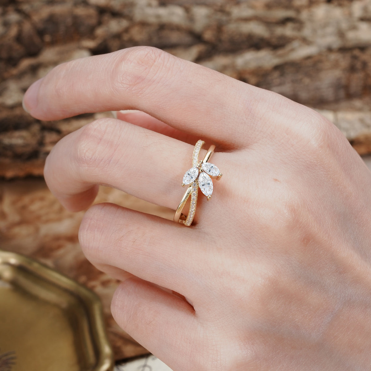 Natural Inspiration Clover Shape 2 Prong Marquise Cut Moissanite Engagement Ring - Additional view