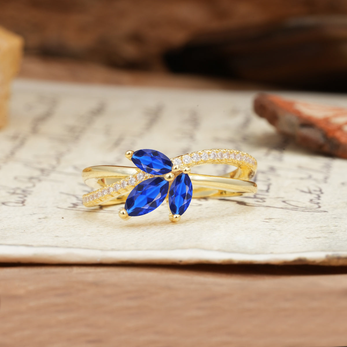 Natural Inspiration Clover Shape 2 Prong Marquise Cut Sapphire Engagement Ring - Additional view
