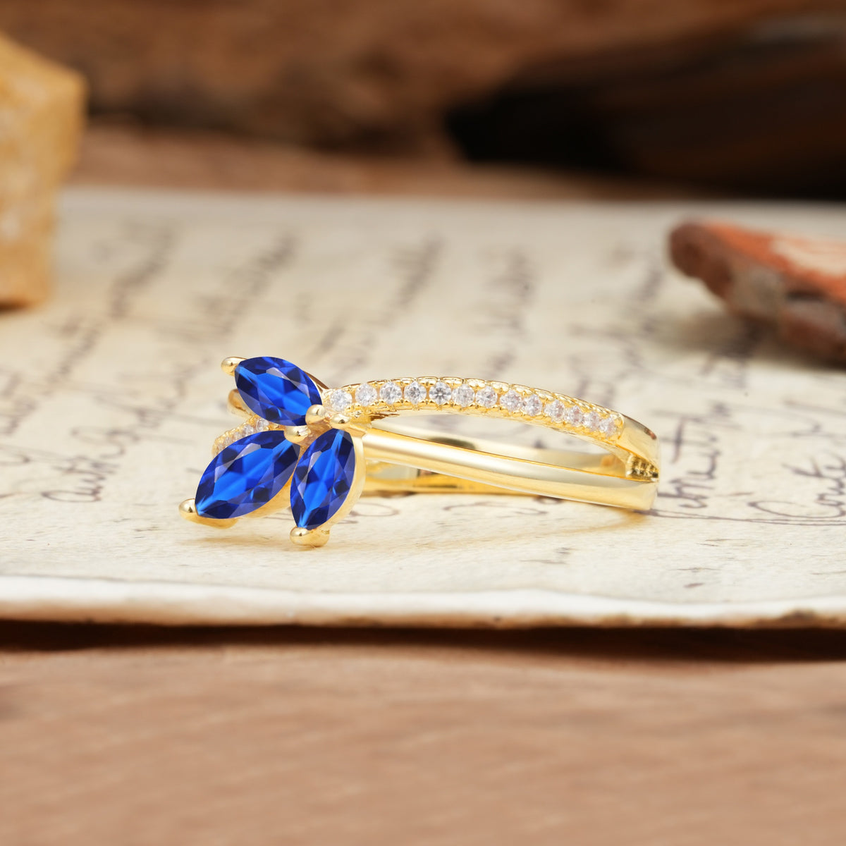 Natural Inspiration Clover Shape 2 Prong Marquise Cut Sapphire Engagement Ring - Additional view