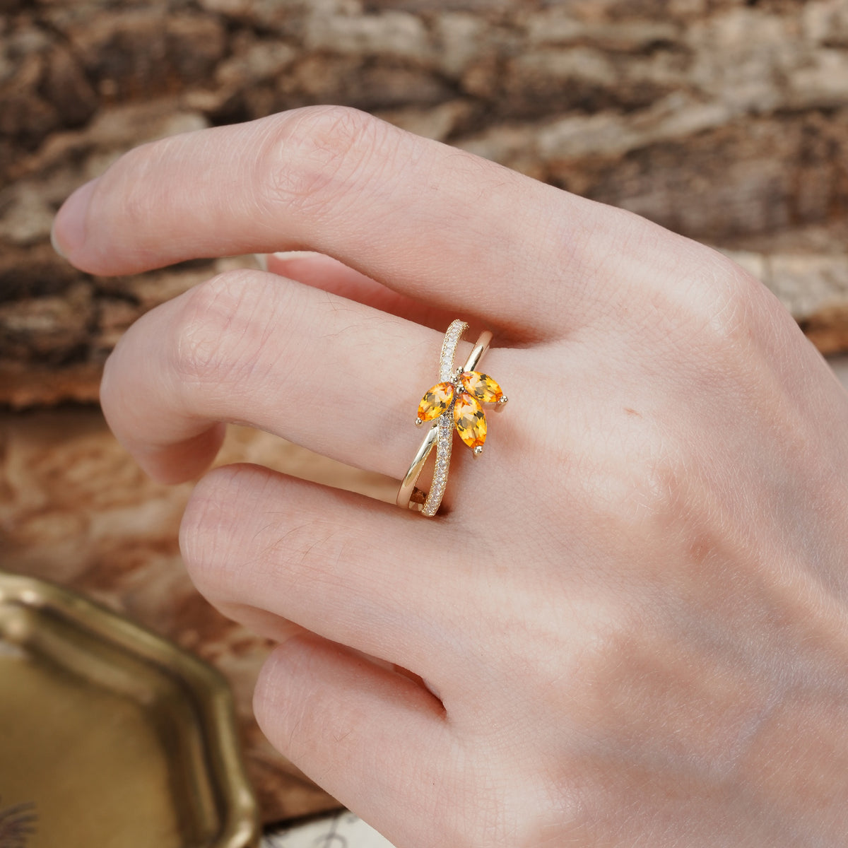 Natural Inspiration Clover Shape 2 Prong Marquise Cut Citrine Engagement Ring - Additional view
