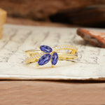 Natural Inspiration Clover Shape 2 Prong Marquise Cut Tanzanite Engagement Ring - Additional view