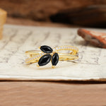 Natural Inspiration Clover Shape 2 Prong Marquise Cut Black Onyx Engagement Ring - Additional view
