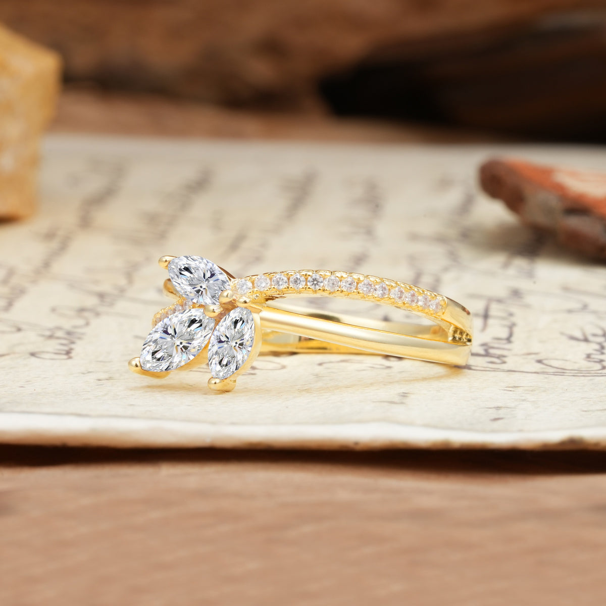 Natural Inspiration Clover Shape 2 Prong Marquise Cut Lab Diamond Engagement Ring - Additional view