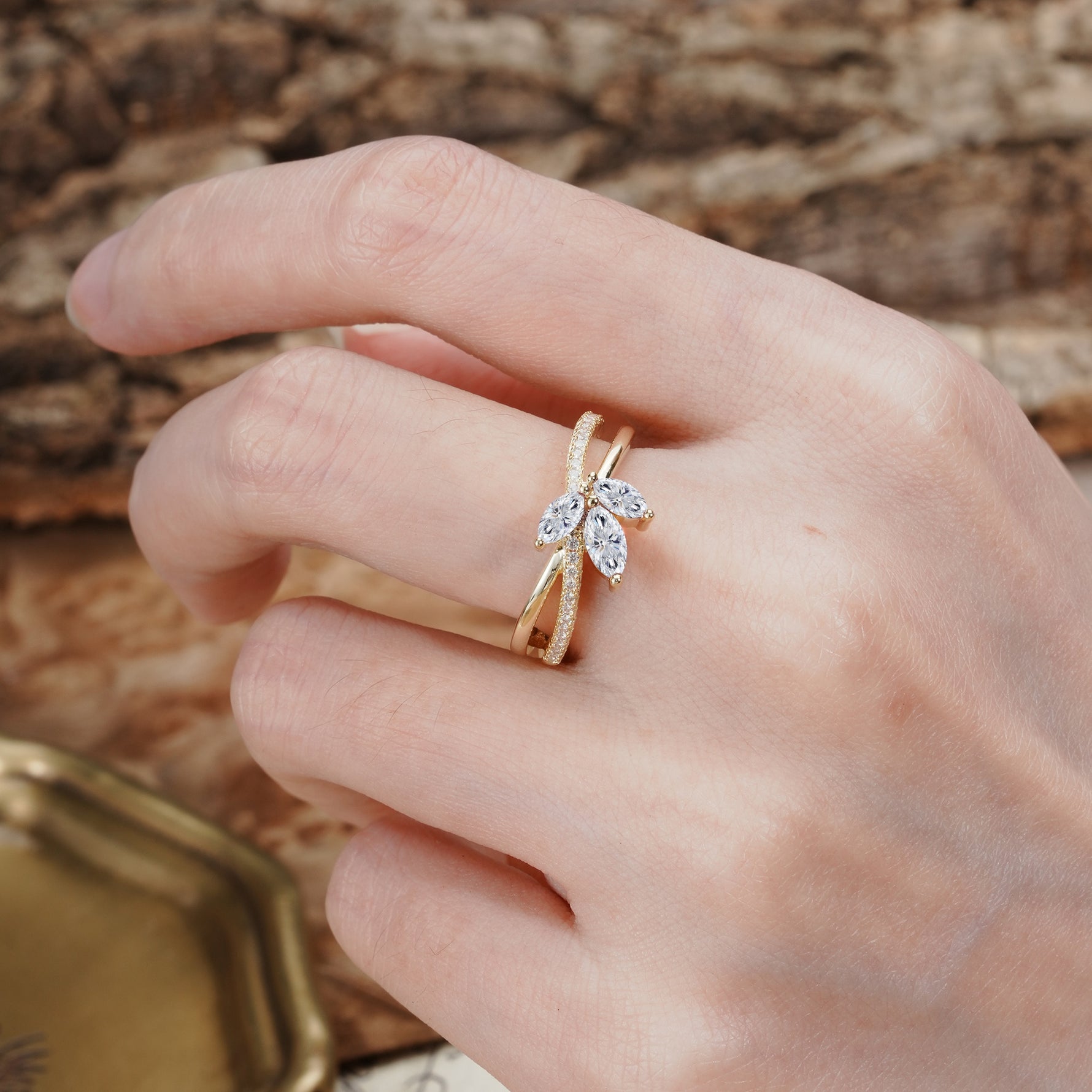 Natural Inspiration Clover Shape 2 Prong Marquise Cut Lab Diamond Engagement Ring - Additional view