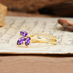 Natural Inspiration Clover Shape 2 Prong Marquise Cut Amethyst Engagement Ring - Additional view