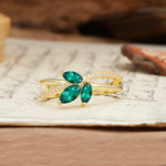 Natural Inspiration Clover Shape 2 Prong Marquise Cut Emerald Engagement Ring - Additional view