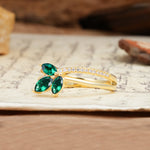 Natural Inspiration Clover Shape 2 Prong Marquise Cut Emerald Engagement Ring - Additional view