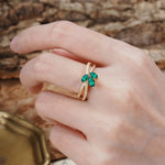 Natural Inspiration Clover Shape 2 Prong Marquise Cut Emerald Engagement Ring - Additional view