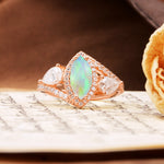 Classic Vintage Luxury 4-Prong Marquise Cut Fire Opal Engagement Ring - Additional view