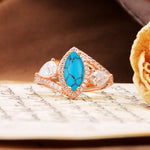 Classic Vintage Luxury 4-Prong Marquise Cut Turquoise Engagement Ring - Additional view
