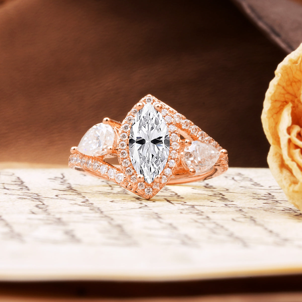 Classic Vintage Luxury 4-Prong Marquise Cut Lab Diamond Engagement Ring - Additional view