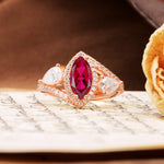 Classic Vintage Luxury 4-Prong Marquise Cut Ruby Engagement Ring - Additional view