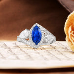 Classic Vintage Luxury 4-Prong Marquise Cut Sapphire Engagement Ring - Additional view