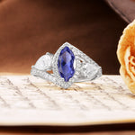 Classic Vintage Luxury 4-Prong Marquise Cut Tanzanite Engagement Ring - Additional view