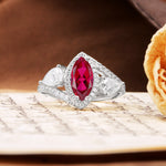 Classic Vintage Luxury 4-Prong Marquise Cut Ruby Engagement Ring - Additional view