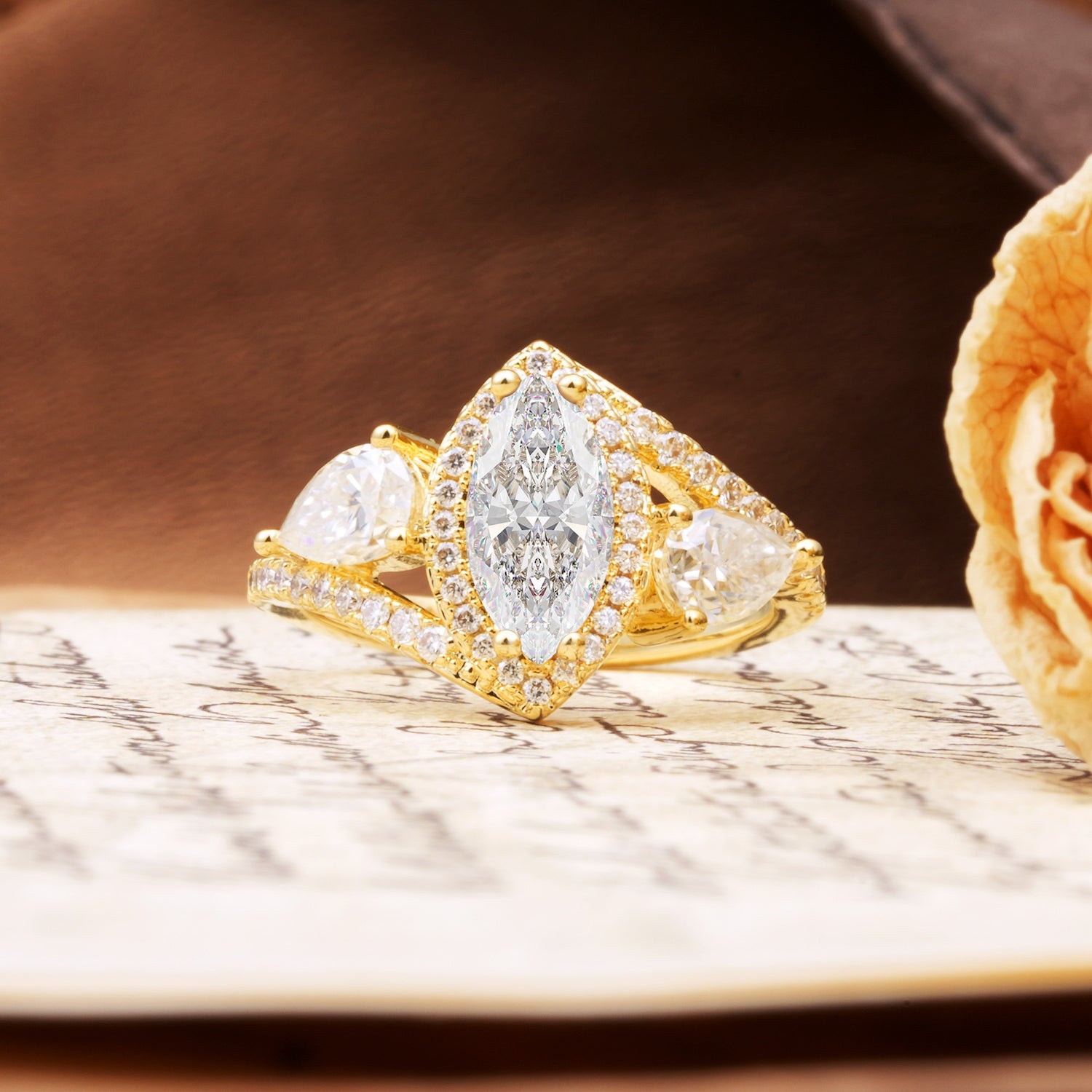 Classic Vintage Luxury 4-Prong Marquise Cut Moissanite Engagement Ring - Additional view