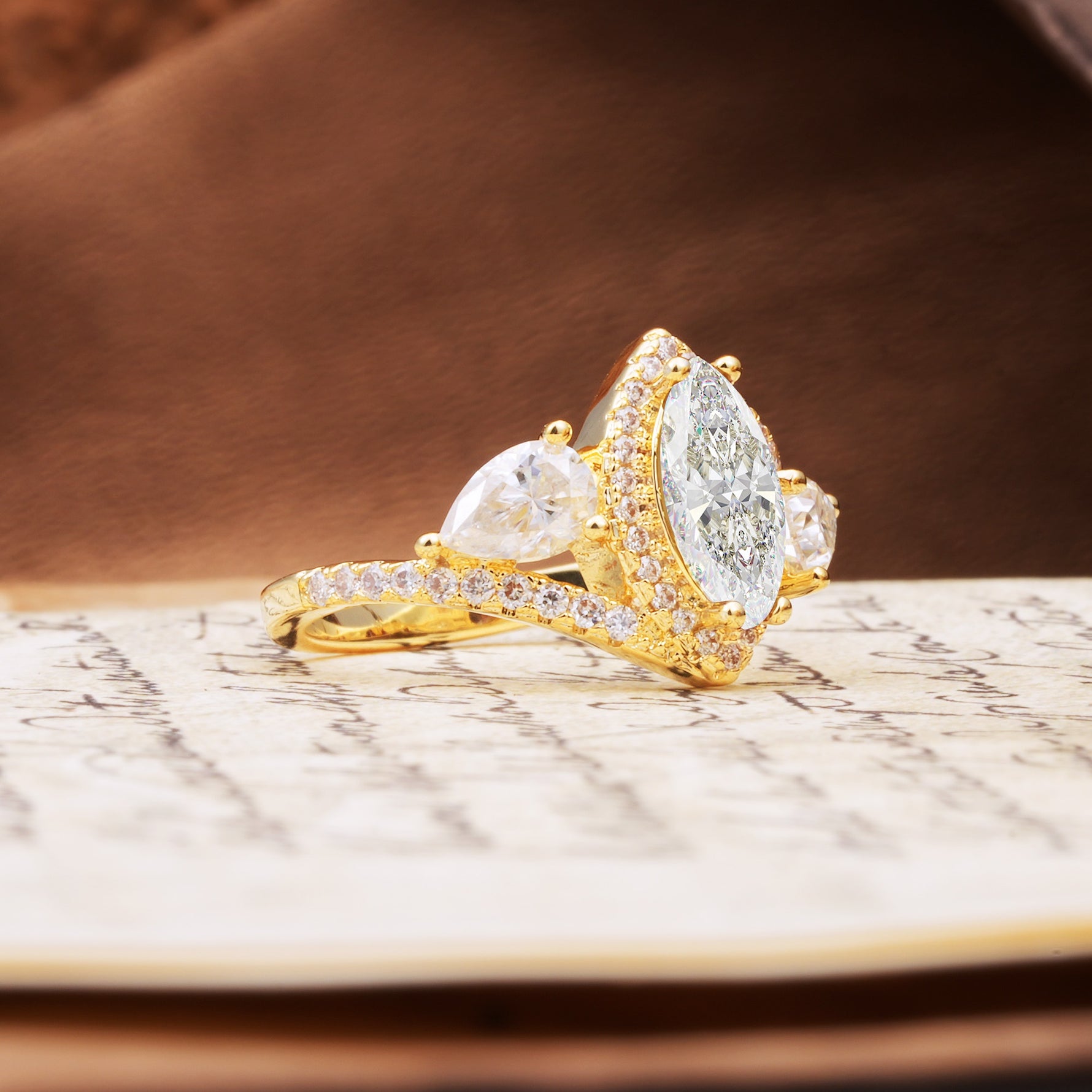 Classic Vintage Luxury 4-Prong Marquise Cut Moissanite Engagement Ring - Additional view
