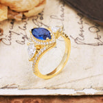 Classic Vintage Luxury 4-Prong Marquise Cut Sapphire Engagement Ring - Additional view