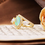Classic Vintage Luxury 4-Prong Marquise Cut Fire Opal Engagement Ring - Additional view