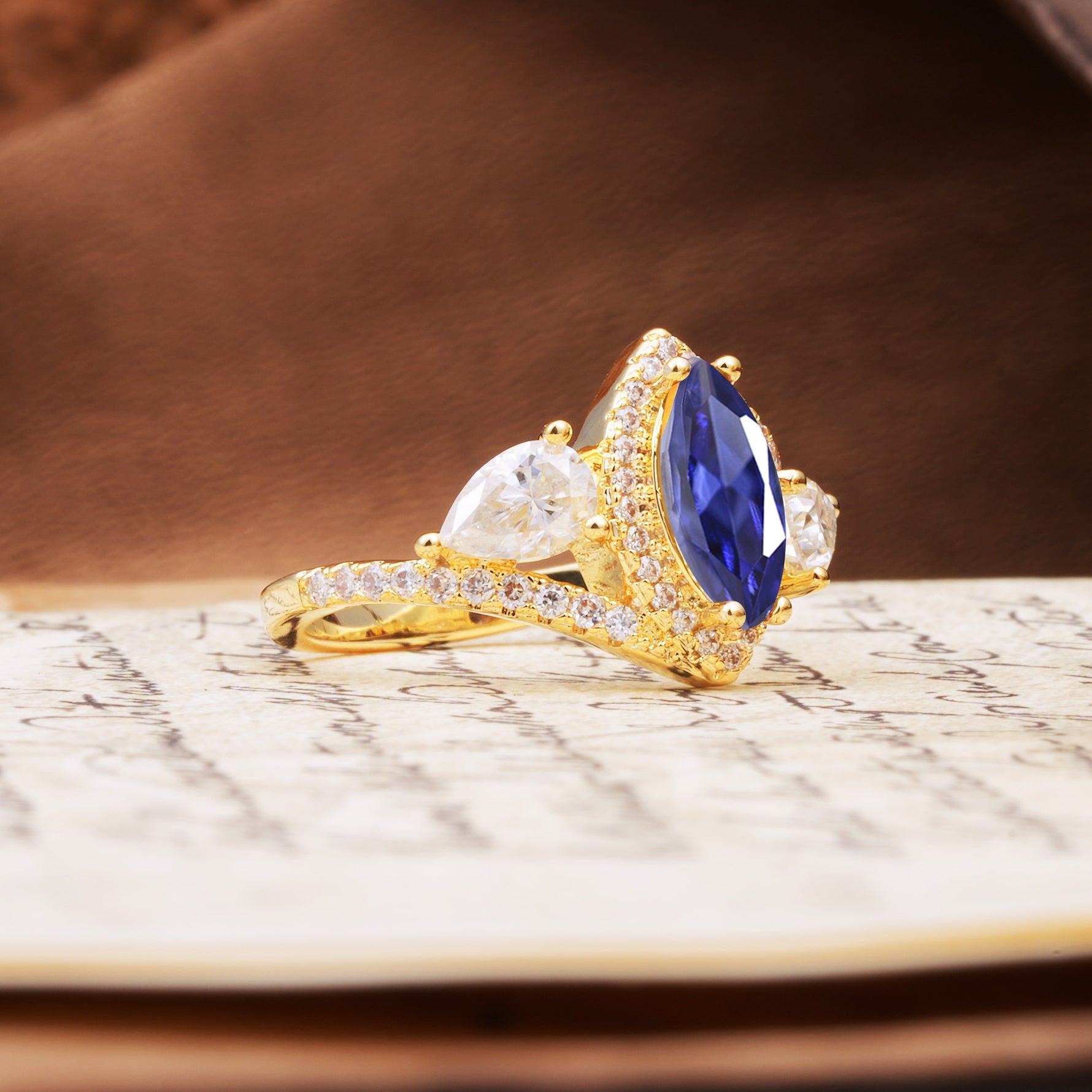 Classic Vintage Luxury 4-Prong Marquise Cut Tanzanite Engagement Ring - Additional view