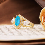 Classic Vintage Luxury 4-Prong Marquise Cut Turquoise Engagement Ring - Additional view