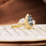 Classic Vintage Luxury 4-Prong Marquise Cut Black Rutilated Quartz Engagement Ring - Additional view