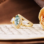 Classic Vintage Luxury 4-Prong Marquise Cut Moss Agate Engagement Ring - Additional view