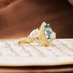 Classic Vintage Luxury 4-Prong Marquise Cut Moss Agate Engagement Ring - Additional view