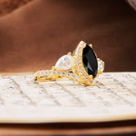 Classic Vintage Luxury 4-Prong Marquise Cut Black Onyx Engagement Ring - Additional view