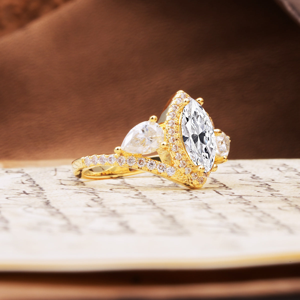 Classic Vintage Luxury 4-Prong Marquise Cut Lab Diamond Engagement Ring - Additional view