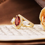 Classic Vintage Luxury 4-Prong Marquise Cut Garnet Engagement Ring - Additional view
