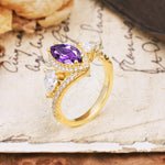 Classic Vintage Luxury 4-Prong Marquise Cut Amethyst Engagement Ring - Additional view