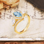 Classic Vintage Luxury 4-Prong Marquise Cut Aquamarine Engagement Ring - Additional view