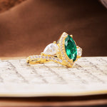 Classic Vintage Luxury 4-Prong Marquise Cut Emerald Engagement Ring - Additional view