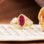 Classic Vintage Luxury 4-Prong Marquise Cut Ruby Engagement Ring - Additional view