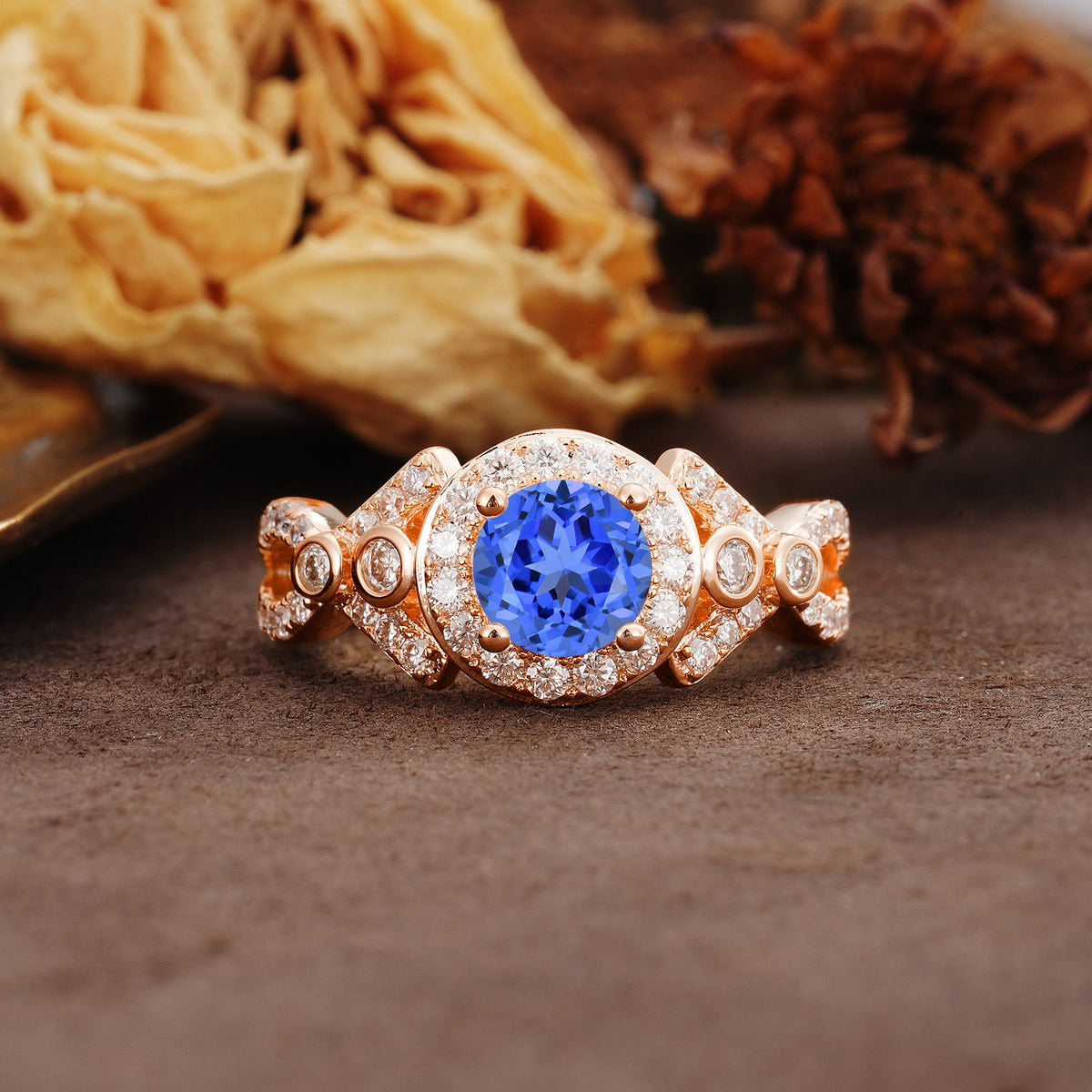 Unique, Luxurious, and Vintage 4-Prong Round Cut Sapphire Engagement Ring - Additional view