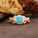 Unique, Luxurious, and Vintage 4-Prong Round Cut Turquoise Engagement Ring - Additional view