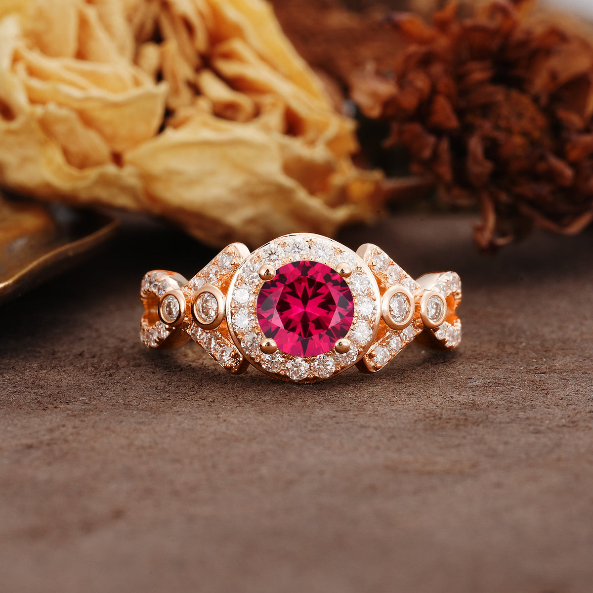 Unique, Luxurious, and Vintage 4-Prong Round Cut Ruby Engagement Ring - Additional view